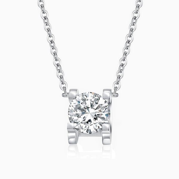 0.2 Carat D-E VVS Ideal Cut Flour Prong Round Diamond White Gold Plated Silver Solitaire Pendant Necklace