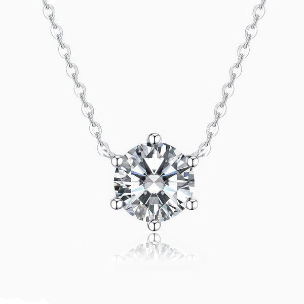 0.2 Carat D-E VVS Ideal Cut Six Prong Round Diamond White Gold Plated Silver Solitaire Pendant Necklace