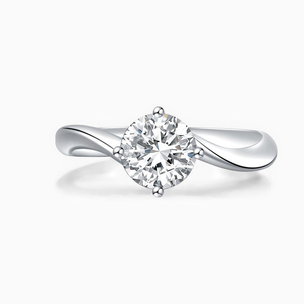 0.3 Carat D-E VVS Ideal Cut Flour Prong Round Diamond White Gold Plated Silver Twisted Solitaire Ring