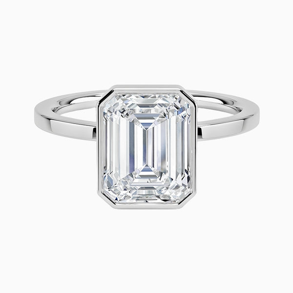 1.0-3.0 Carat D-F VS+ Ideal Cut Emerald Diamond 14K Gold Bezel Ring