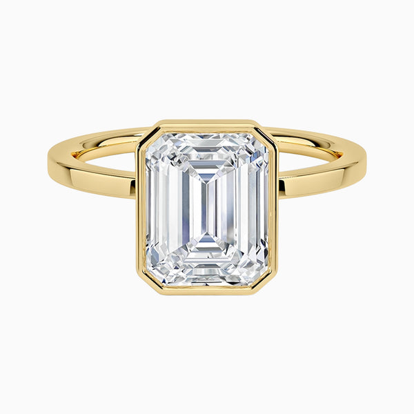 1.0-3.0 Carat D-F VS+ Ideal Cut Emerald Diamond 14K Gold Bezel Ring with Setting