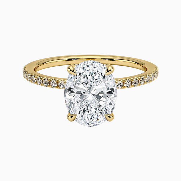 1.0-3.0 Carat D-F VS+ Ideal Cut Oval Diamond 14K Gold Pave Ring
