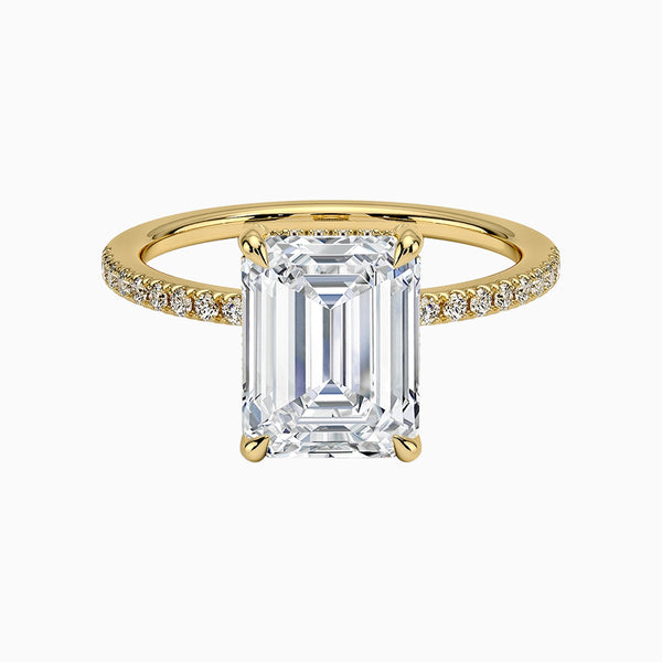 1.0-3.0 Carat D-F VS+ Ideal Cut Emerald Diamond 14K Gold Pave Ring with Setting