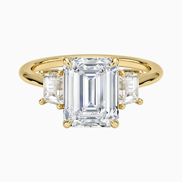 1.0-3.0 Carat D-F VS+ Ideal Cut Emerald Diamond 14K Gold Three Stone Ring with Setting