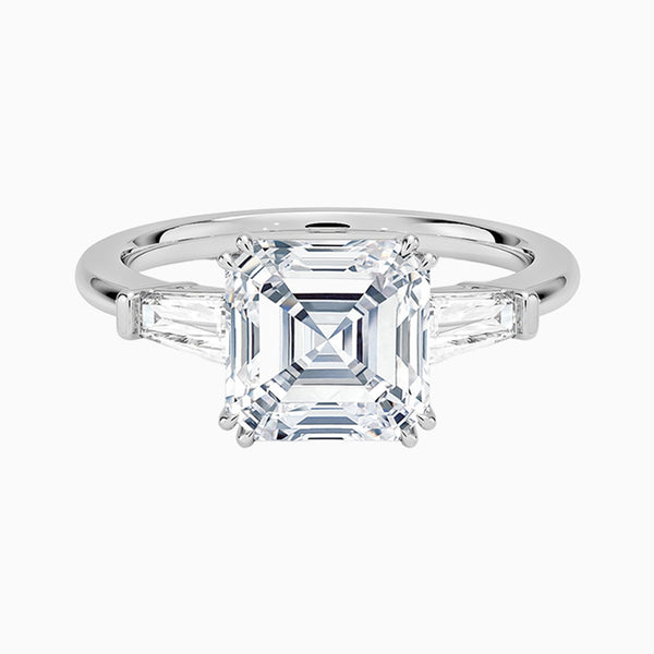 1.0-3.0 Carat D-F VS+ Ideal Cut Asscher Diamond 14K Gold Three Stone Ring