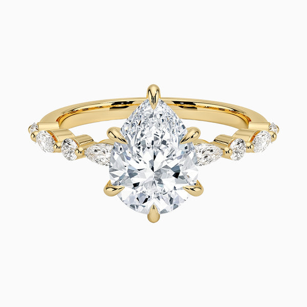 1.0-3.0 Carat D-F VS+ Ideal Cut Pear Diamond 14K Gold Channel Set Ring