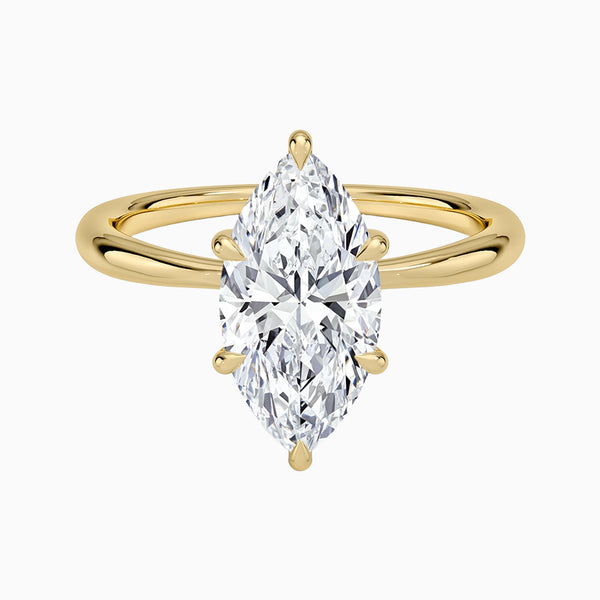 1.0-3.0 Carat D-F VS+ Ideal Cut Marquise Diamond 14K Gold Solitaire Ring with Setting