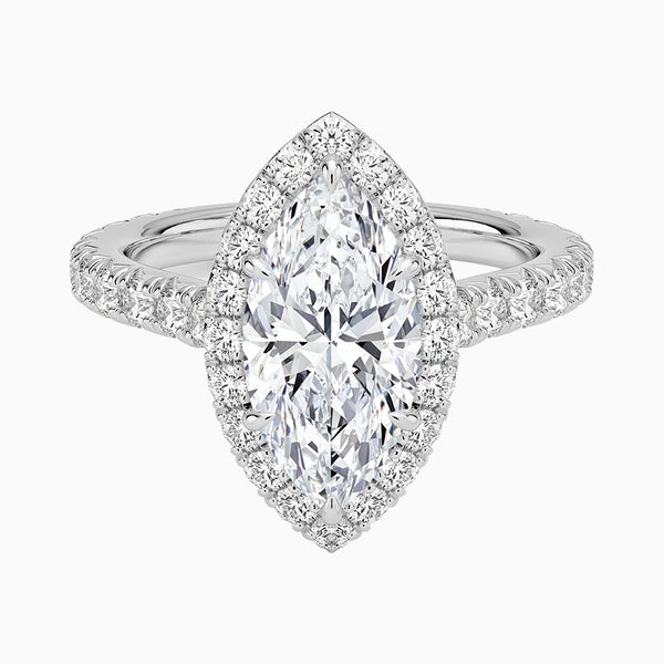 1.0-3.0 Carat D-F VS+ Ideal Cut Marquise Diamond 14K Gold Halo Ring with Setting