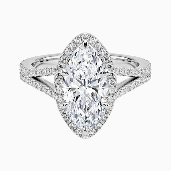 1.0-3.0 Carat D-F VS+ Ideal Cut Marquise Diamond 14K Gold Halo Vintage Ring
