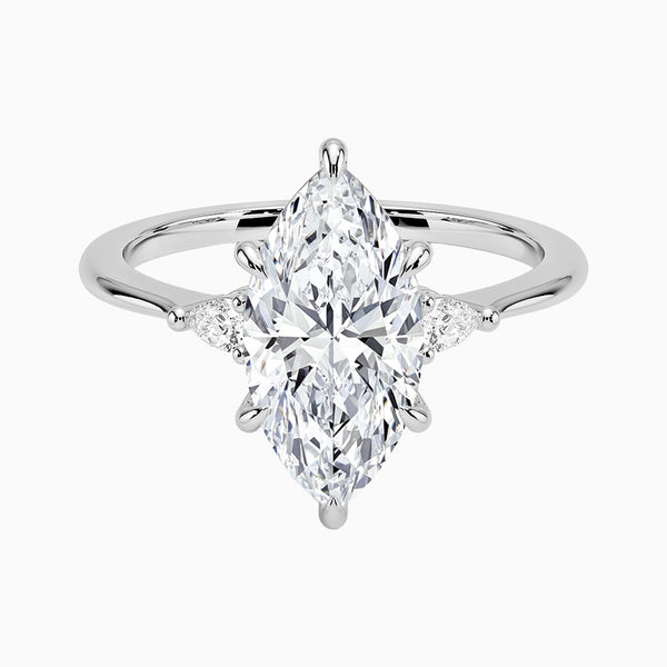 1.0-3.0 Carat D-F VS+ Ideal Cut Marquise Diamond 14K Gold Side Stone Ring