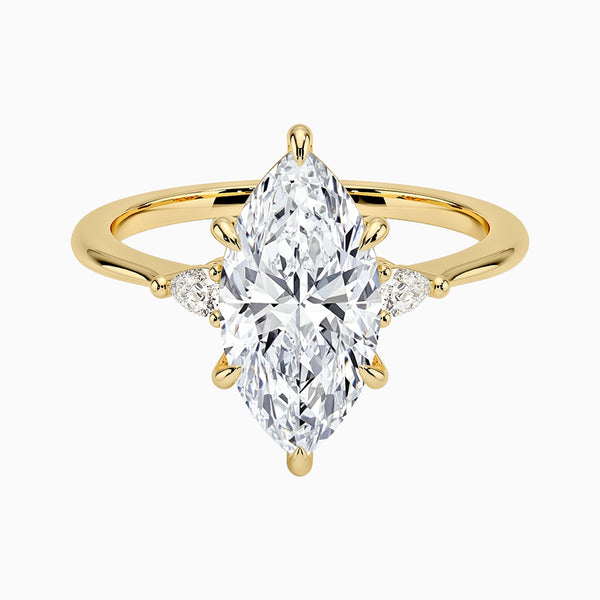 1.0-3.0 Carat D-F VS+ Ideal Cut Marquise Diamond 14K Gold Side Stone Ring with Setting