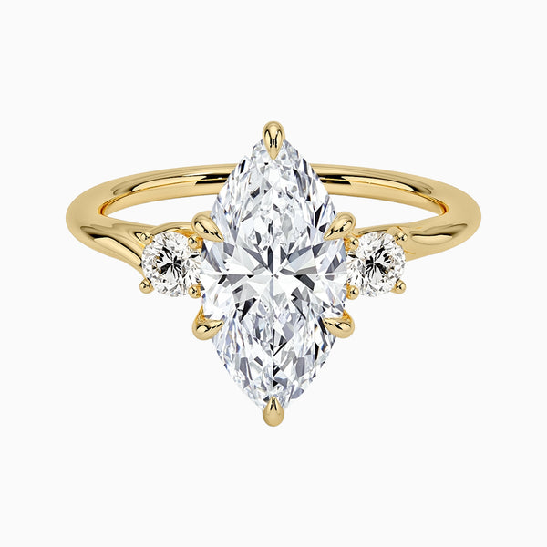 1.0-3.0 Carat D-F VS+ Ideal Cut Marquise Diamond 14K Gold Three Stone Ring with Setting