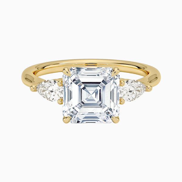 1.0-3.0 Carat D-F VS+ Ideal Cut Asscher Diamond 14K Gold Three Stone Ring with Setting