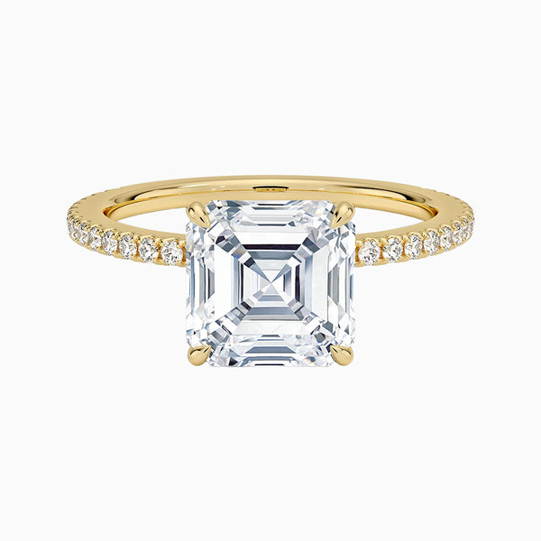 1.0-3.0 Carat D-F VS+ Ideal Cut Asscher Diamond 14K Gold Pave Ring with Setting