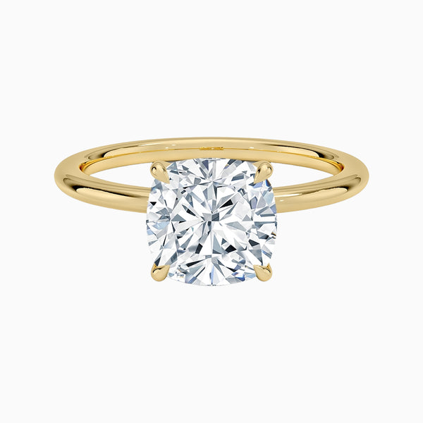 1.0-3.0 Carat D-F VS+ Ideal Cut Cushion Diamond 14K Gold Solitaire Ring with Setting