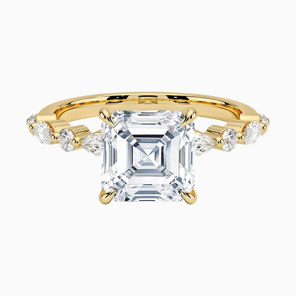 1.0-3.0 Carat D-F VS+ Ideal Cut Asscher Diamond 14K Gold Channel Set Ring with Setting
