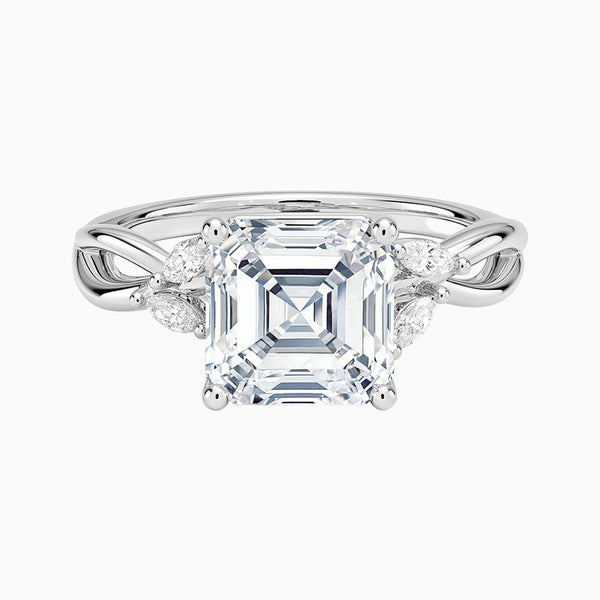 1.0-3.0 Carat D-F VS+ Ideal Cut Asscher Diamond 14K Gold Side Stone Ring