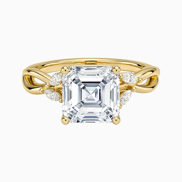 1.0-3.0 Carat D-F VS+ Ideal Cut Asscher Diamond 14K Gold Side Stone Ring with Setting