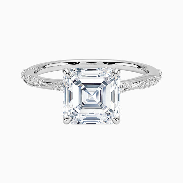 1.0-3.0 Carat D-F VS+ Ideal Cut Asscher Diamond 14K Gold Pave Solitaire Ring