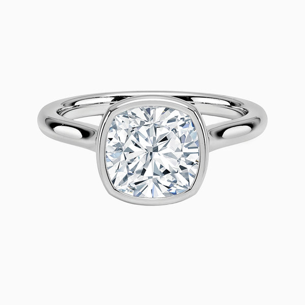 1.0-3.0 Carat D-F VS+ Ideal Cut Cushion Diamond 14K Gold Bezel Ring