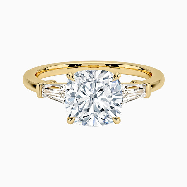 1.0-3.0 Carat D-F VS+ Ideal Cut Cushion Diamond 14K Gold Three Stone Bezel Ring