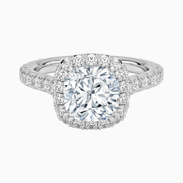 1.0-3.0 Carat D-F VS+ Ideal Cut Cushion Diamond 14K Gold Halo Ring