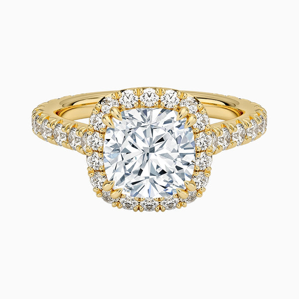 1.0-3.0 Carat D-F VS+ Ideal Cut Cushion Diamond 14K Gold Halo Ring with Setting