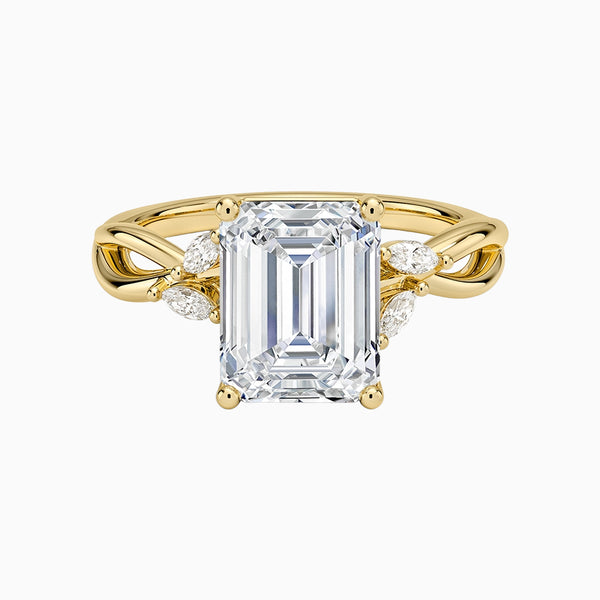 1.0-3.0 Carat D-F VS+ Ideal Cut Emerald Diamond 14K Gold Side Stone Ring with Setting