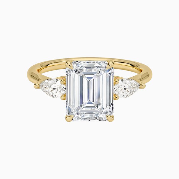 1.0-3.0 Carat D-F VS+ Ideal Cut Emerald Diamond 14K Gold Three Stone Ring
