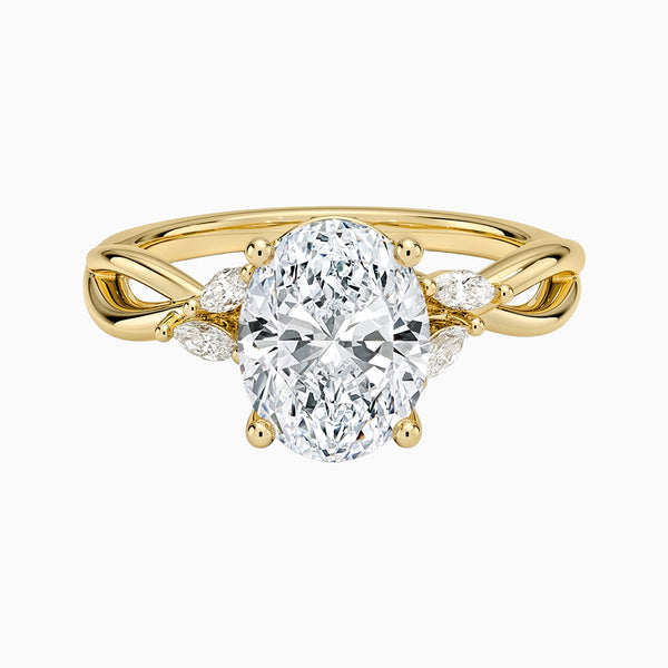 1.0-3.0 Carat D-F VS+ Ideal Cut Oval Diamond 14K Gold Side Stone Ring with Setting