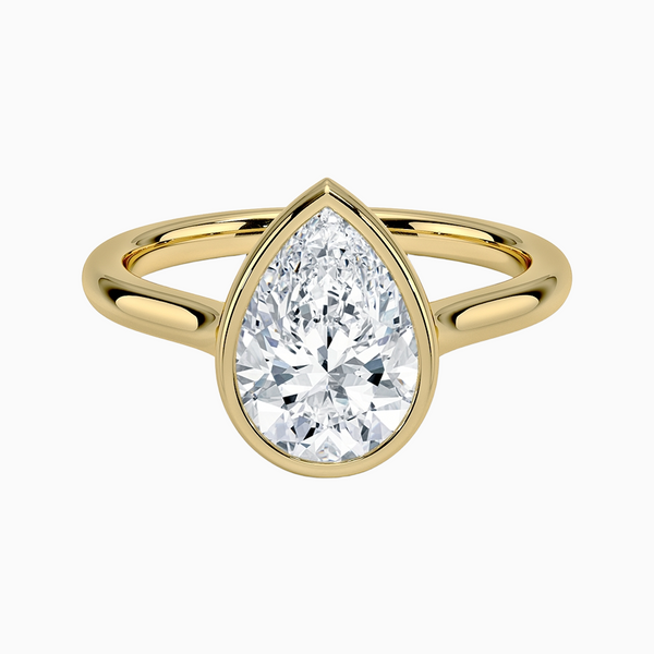 1.0-3.0 Carat D-F VS+ Ideal Cut Pear Diamond 14K Gold Bezal Ring with Setting