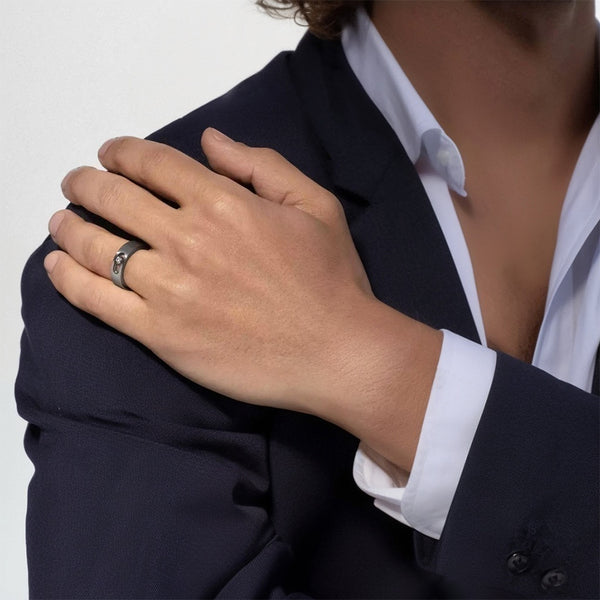 For Him 0.05 Carat D-F VS+ Ideal Cut Diamond Men's Ring in 14K White Gold