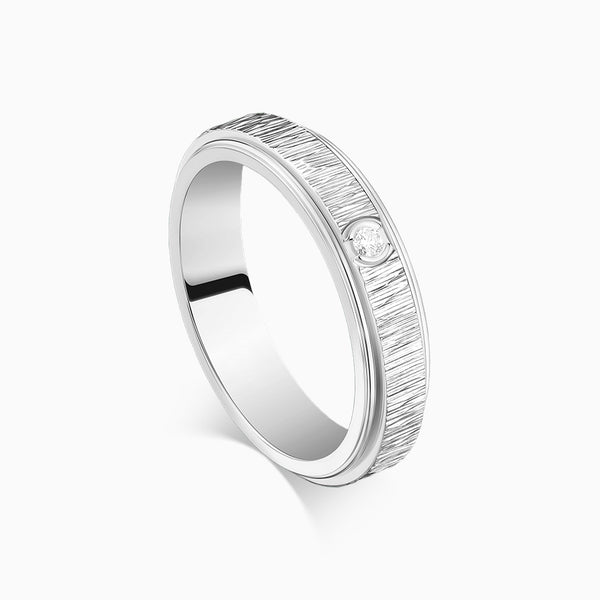 For Him 0.02 Carat D-F VS+ Ideal Cut Diamond Men's Ring in 14K White Gold