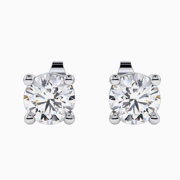 0.5-2.0 Carat D-F VS+ Ideal Cut Round Diamond 14K White Gold Stud Earrings