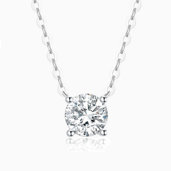 0.3 Carat D-E VVS Ideal Cut Flour Prong Round Brilliant Diamond White Gold Plated Silver Pendant Necklace