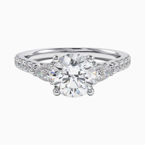 1.0-3.0 Carat D-F VS+ Ideal Cut Round Diamond 14K Gold Pave Ring
