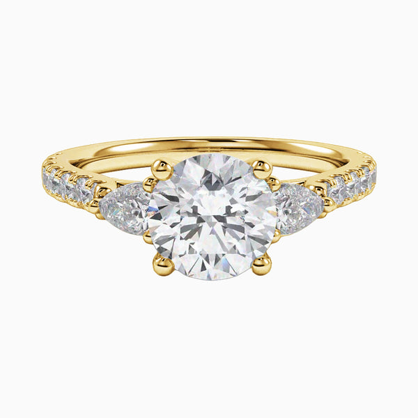 1.0-3.0 Carat D-F VS+ Ideal Cut Round Diamond 14K Gold Pave Ring with Setting