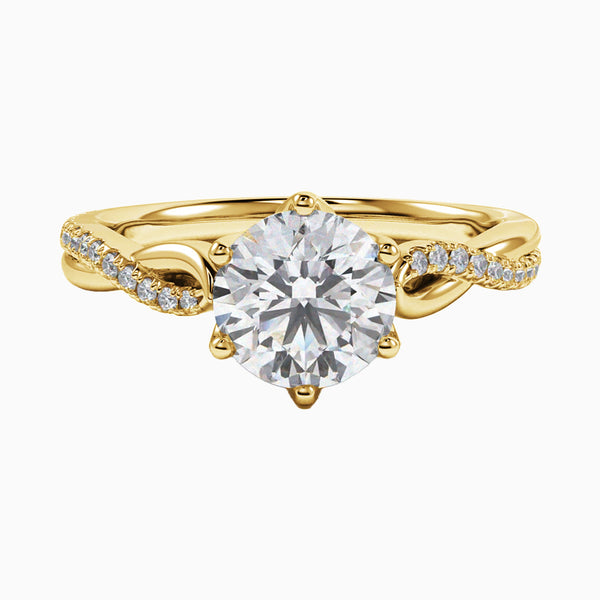 1.0-3.0 Carat D-F VS+ Ideal Cut Round Diamond 14K Yellow Gold Side Stone Ring