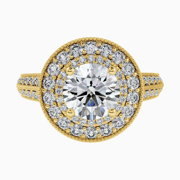 1.0-3.0 Carat D-F VS+ Ideal Cut Round Diamond 14K Gold Halo Vintage Ring