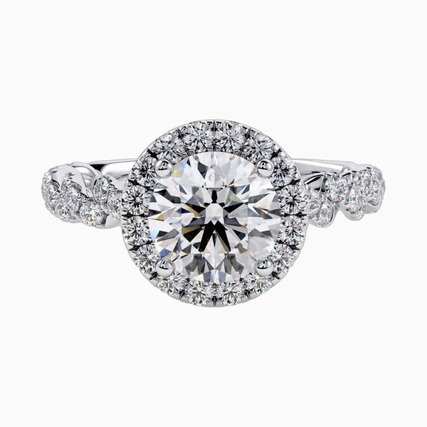 1.0-3.0 Carat D-F VS+ Ideal Cut Round Diamond 14K White Gold Halo Ring