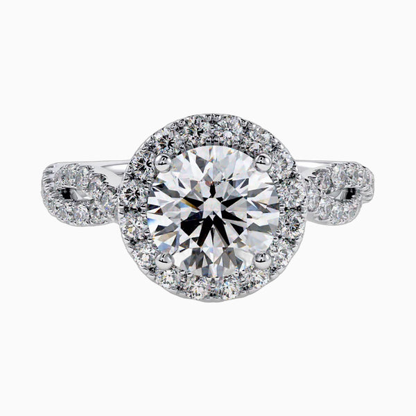 1.0-3.0 Carat D-F VS+ Ideal Cut Round Diamond 14K White Gold Halo Ring