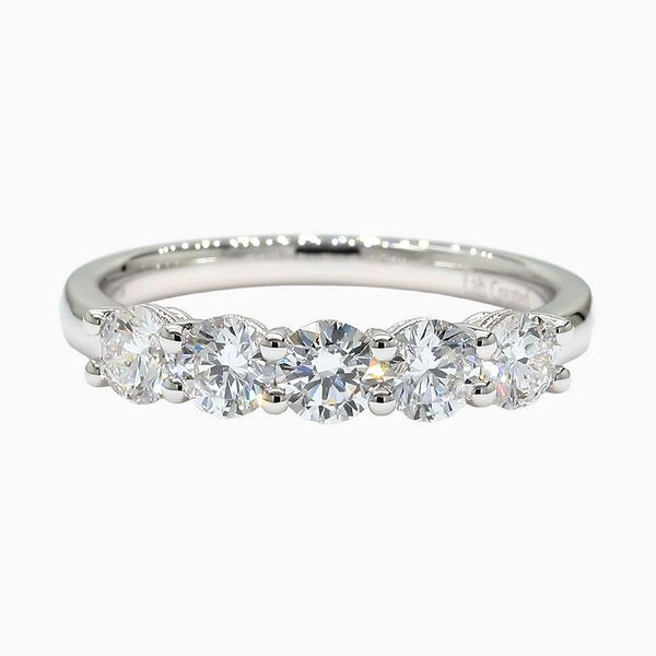 1.0-4.1 Carat D-F VS+ Ideal Cut Round Diamond 14K White Gold Five Stone Anniversary Ring