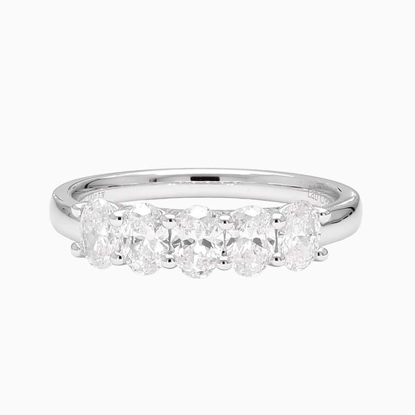 1.0-2.0 Carat D-F VS+ Ideal Cut Oval Diamond 14K White Gold Five Stone Anniversary Ring