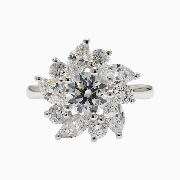 2.5 Carat D-F VS+ Ideal Cut Round Diamond 14K White Gold Halo Ring (4.35g)