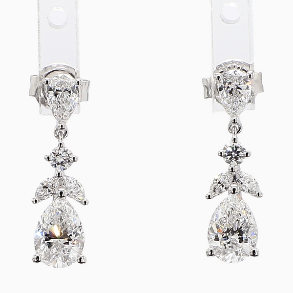 1.5 Carat D-F VS+ Ideal Cut Pear Brilliant Diamond 14K White Gold Drop Earrings (1.67g)