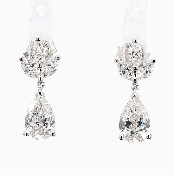 2.0 Carat D-F VS+ Ideal Cut Pear Brilliant Diamond 14K White Gold Drop Earrings (2.22g)