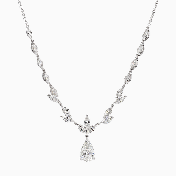 2.8 Carat D-F VS+ Ideal Cut Pear Diamond 14K White Gold Solitaire Statement Necklace (5.09g)