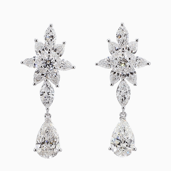 3.5 Carat D-F VS+ Ideal Cut Pear Diamond 14K White Gold Drop Earrings (2.94g)