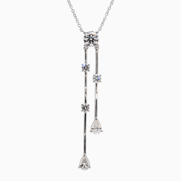 1.7 Carat D-F VS+ Ideal Cut Pear Round Diamond 14K White Gold Pendant Necklace (5.05g)