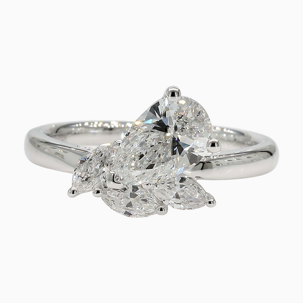 1.4 Carat D-F VS+ Ideal Cut Pear Diamond 14K White Gold Vintage Ring (3.31g)